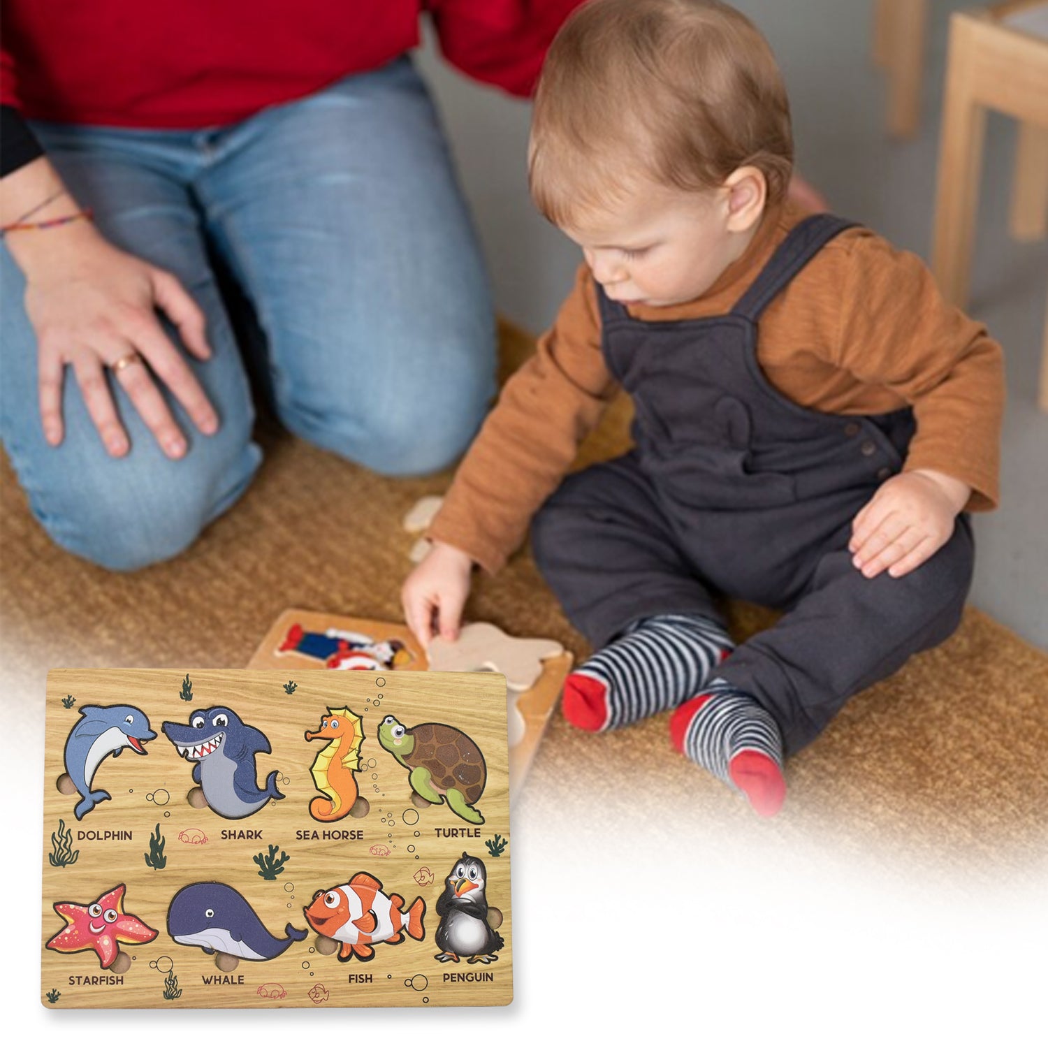 Seawater Animal Wooden Puzzle Learning Educational Board (1 Set) Seawater Animal Wooden Puzzle Learning Educational Board (1 Set)